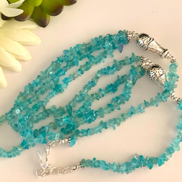 Blue Topaz Gemstone Silver Chain and Beads Necklace - Picture 2 of 7
